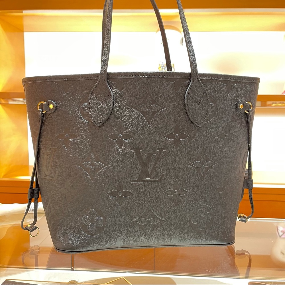 NEW Louis Vuitton NEVERFULL MM Monogram Empreinte w/ luggage tag BLACK - Picture 8 of 16